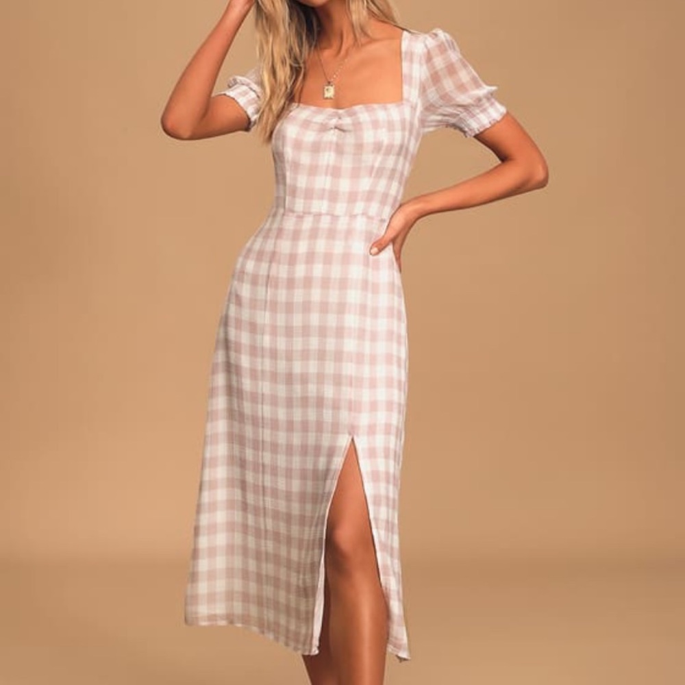 Lulus Mauve Gingham Midi Dress